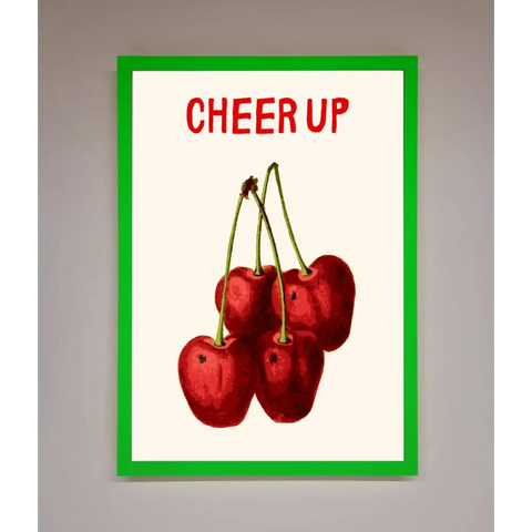 Cheer Up Cherries Framed Wall Art - B0 (100 x 141 cm) / Neon Dark Green - Framed Print