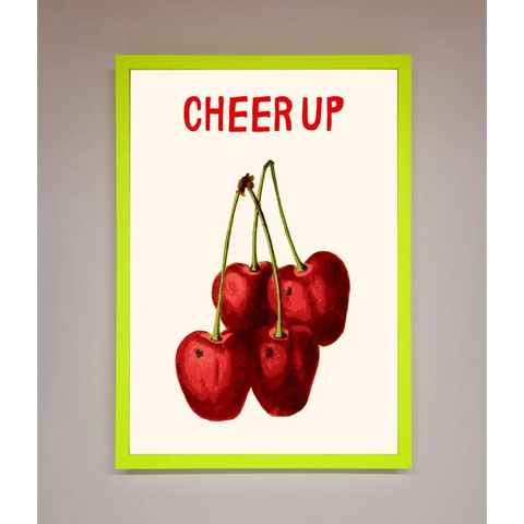 Cheer Up Cherries Framed Wall Art - B0 (100 x 141 cm) / Neon Green - Framed Print