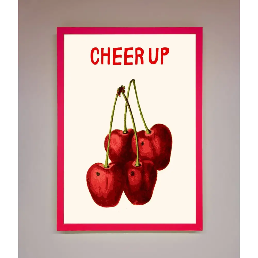 Cheer Up Cherries Framed Wall Art - B0 (100 x 141 cm) / Neon Pink - Framed Print