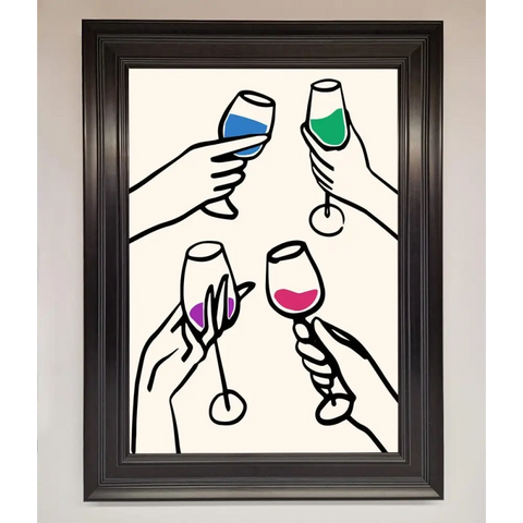 Cheers Wine Glasses Framed Wall Art - A1 (59.4 x 84.1 cm) / Matt Black - Framed Print