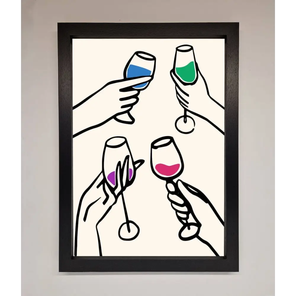 Cheers Wine Glasses Framed Wall Art - A3 (29.7 x 42 cm) / Black - Framed Print