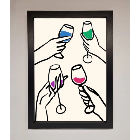 Cheers Wine Glasses Framed Wall Art - A3 (29.7 x 42 cm) / Black - Framed Print