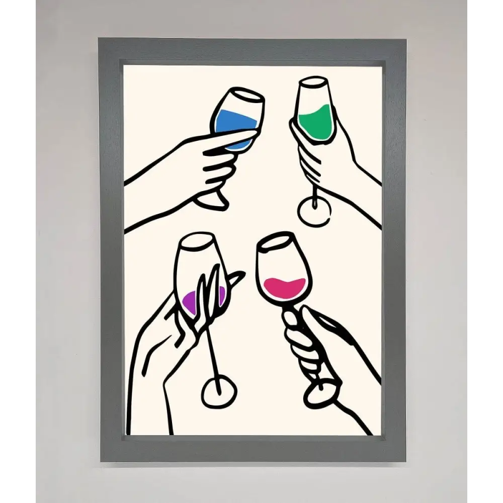 Cheers Wine Glasses Framed Wall Art - A3 (29.7 x 42 cm) / Dark Grey - Framed Print