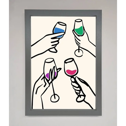 Cheers Wine Glasses Framed Wall Art - A3 (29.7 x 42 cm) / Dark Grey - Framed Print
