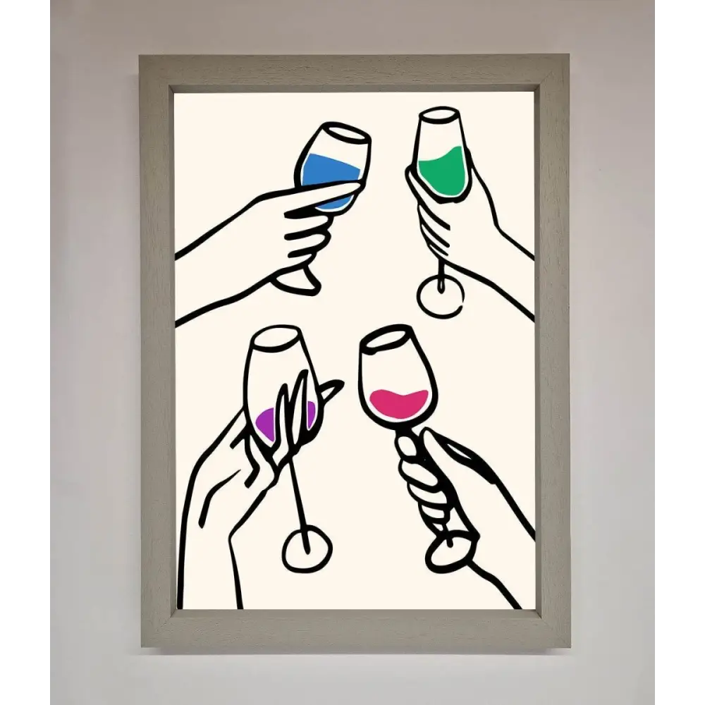 Cheers Wine Glasses Framed Wall Art - A3 (29.7 x 42 cm) / Grey - Framed Print