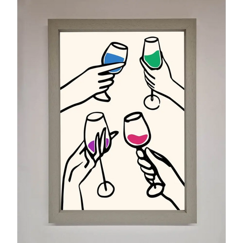 Cheers Wine Glasses Framed Wall Art - A3 (29.7 x 42 cm) / Grey - Framed Print