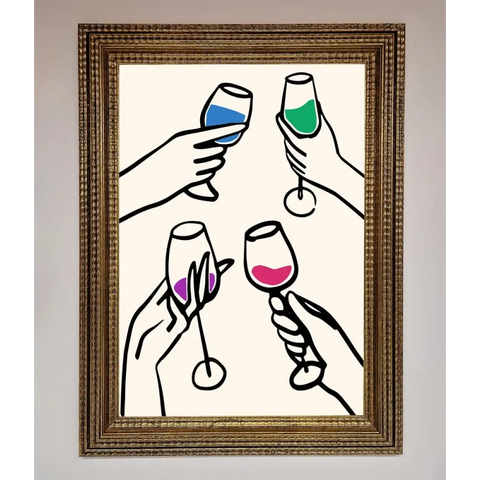 Cheers Wine Glasses Framed Wall Art - A3 (29.7 x 42 cm) / Ornate Gold - Framed Print