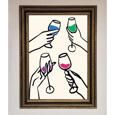 Cheers Wine Glasses Framed Wall Art - A3 (29.7 x 42 cm) / Ornate Gold Black - Framed Print