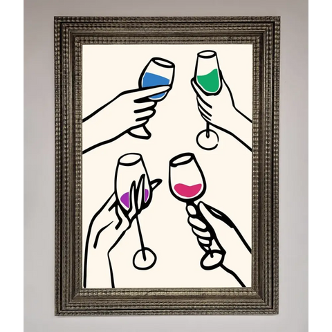 Cheers Wine Glasses Framed Wall Art - A3 (29.7 x 42 cm) / Ornate Silver - Framed Print