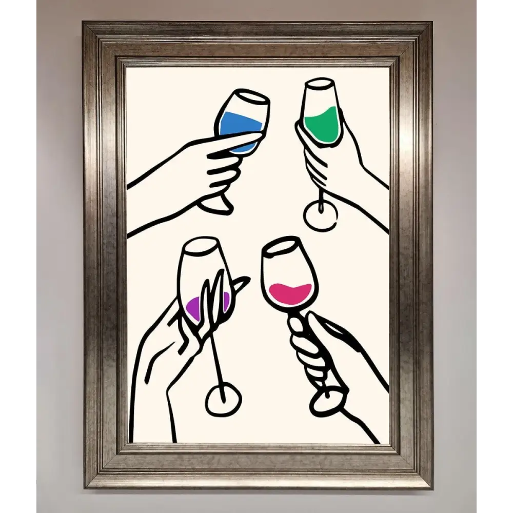 Cheers Wine Glasses Framed Wall Art - A3 (29.7 x 42 cm) / Silver - Framed Print