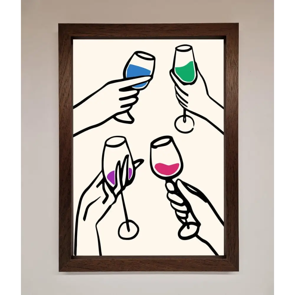 Cheers Wine Glasses Framed Wall Art - A3 (29.7 x 42 cm) / Walnut - Framed Print
