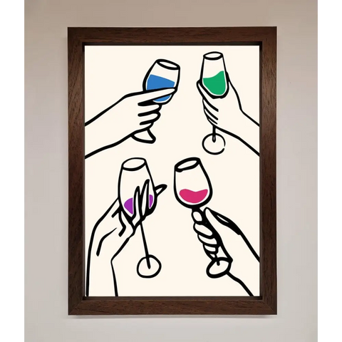 Cheers Wine Glasses Framed Wall Art - A3 (29.7 x 42 cm) / Walnut - Framed Print