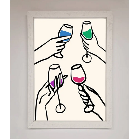 Cheers Wine Glasses Framed Wall Art - A3 (29.7 x 42 cm) / White - Framed Print