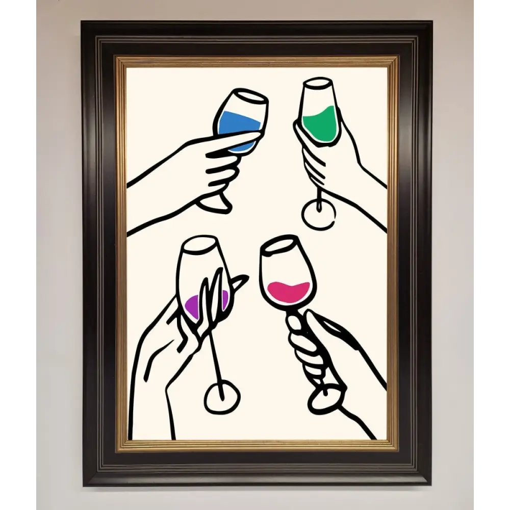 Cheers Wine Glasses Framed Wall Art - B0 (100 x 141 cm) / Black Gold - Framed Print