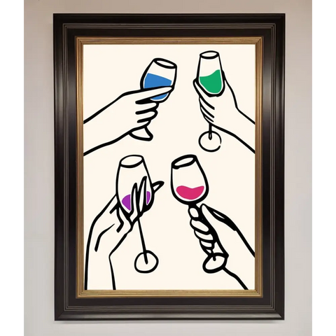 Cheers Wine Glasses Framed Wall Art - B0 (100 x 141 cm) / Black Gold - Framed Print