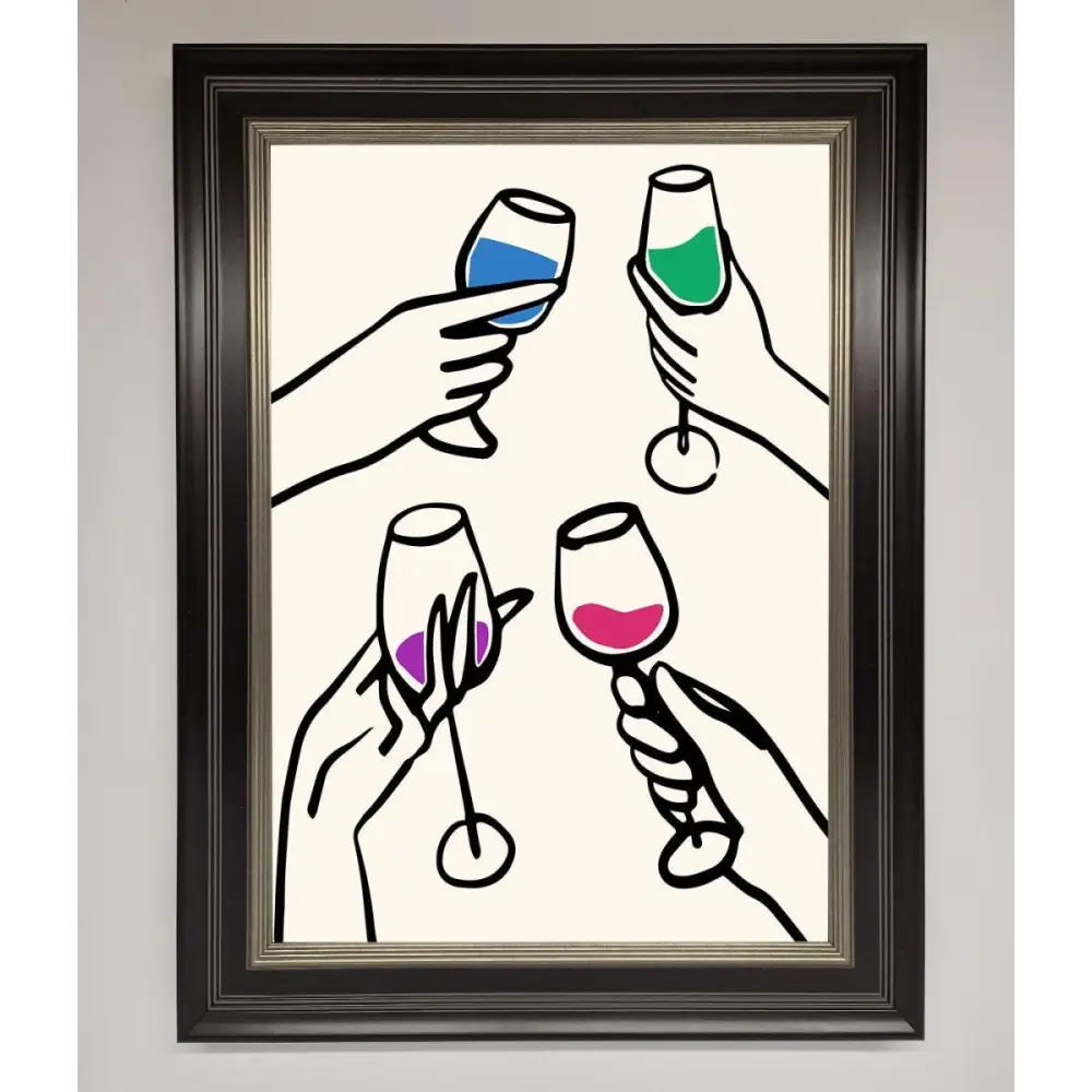 Cheers Wine Glasses Framed Wall Art - B0 (100 x 141 cm) / Black Silver - Framed Print