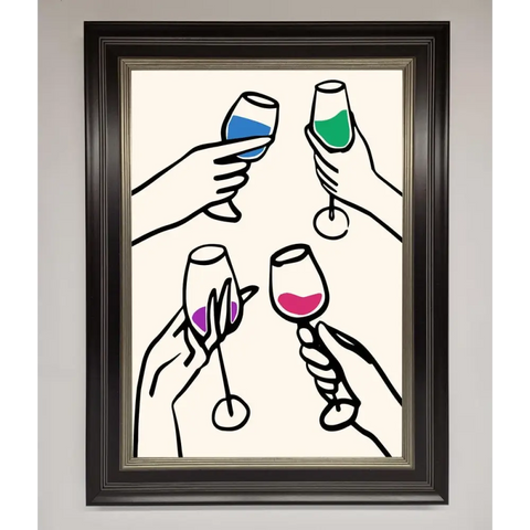 Cheers Wine Glasses Framed Wall Art - B0 (100 x 141 cm) / Black Silver - Framed Print