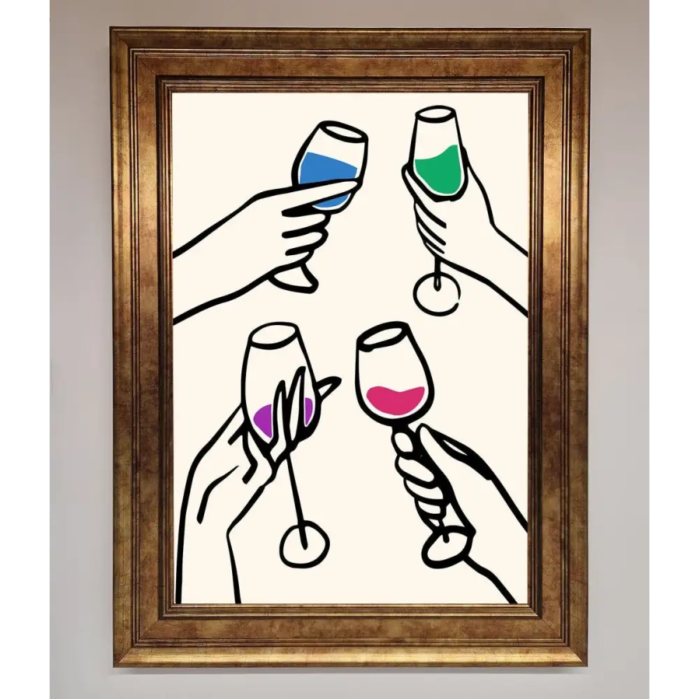 Cheers Wine Glasses Framed Wall Art - B0 (100 x 141 cm) / Bronze - Framed Print