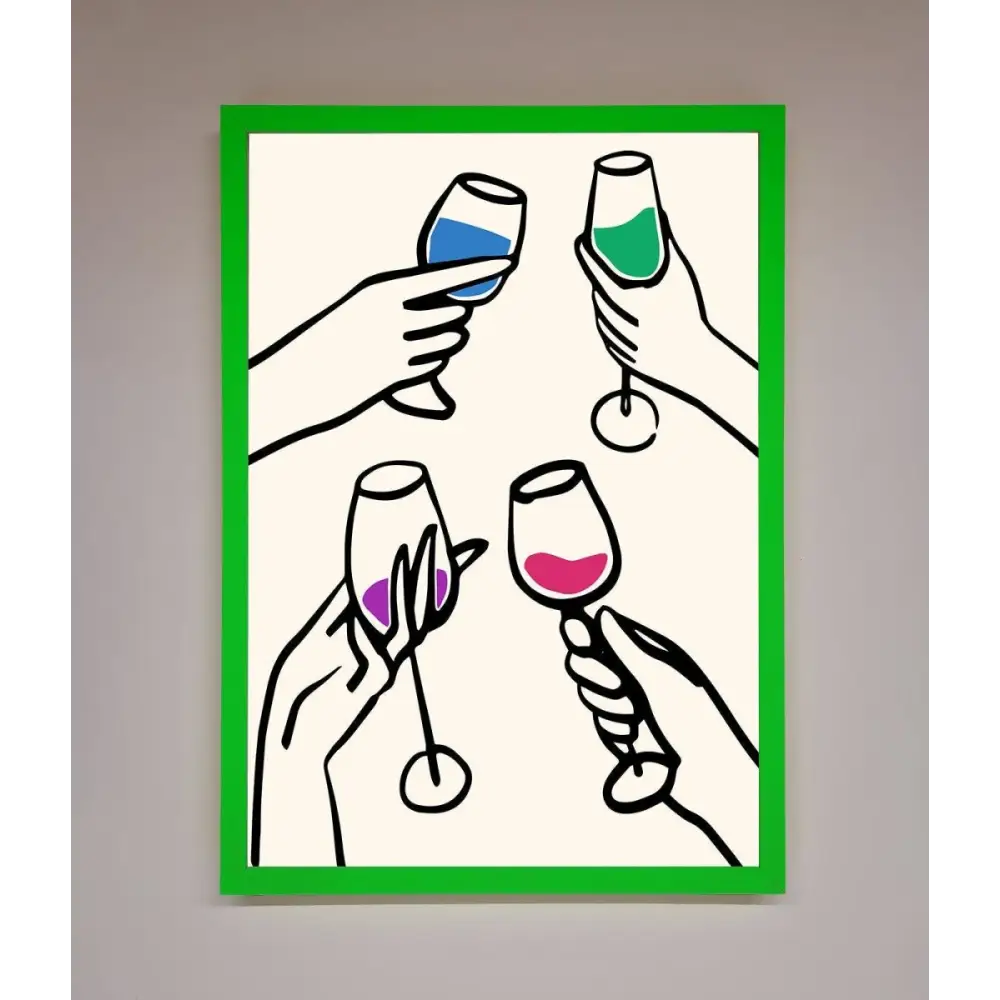 Cheers Wine Glasses Framed Wall Art - B0 (100 x 141 cm) / Neon Dark Green - Framed Print