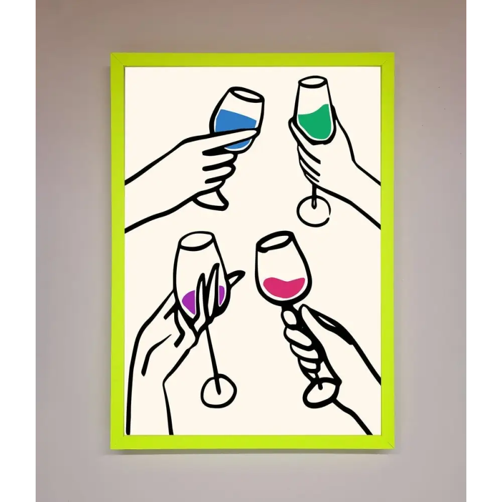 Cheers Wine Glasses Framed Wall Art - B0 (100 x 141 cm) / Neon Green - Framed Print