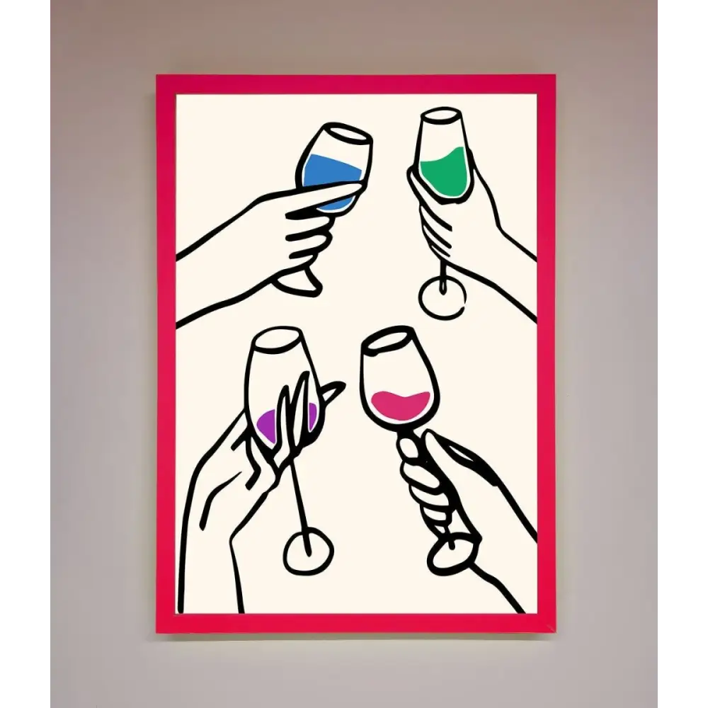 Cheers Wine Glasses Framed Wall Art - B0 (100 x 141 cm) / Neon Pink - Framed Print