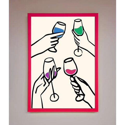 Cheers Wine Glasses Framed Wall Art - B0 (100 x 141 cm) / Neon Pink - Framed Print
