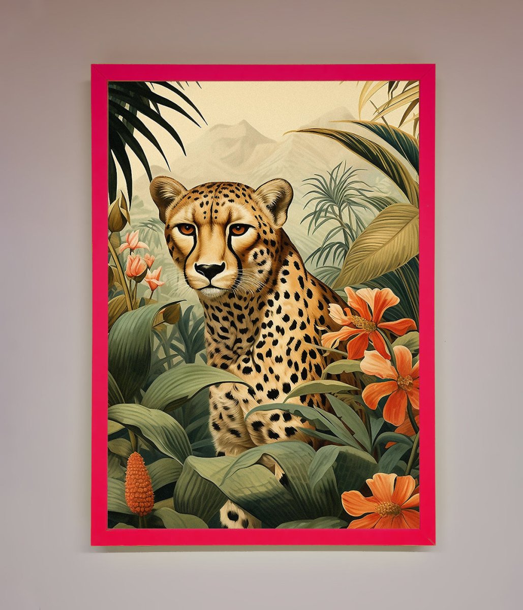 Cheetah In Flowers Framed Wall Art