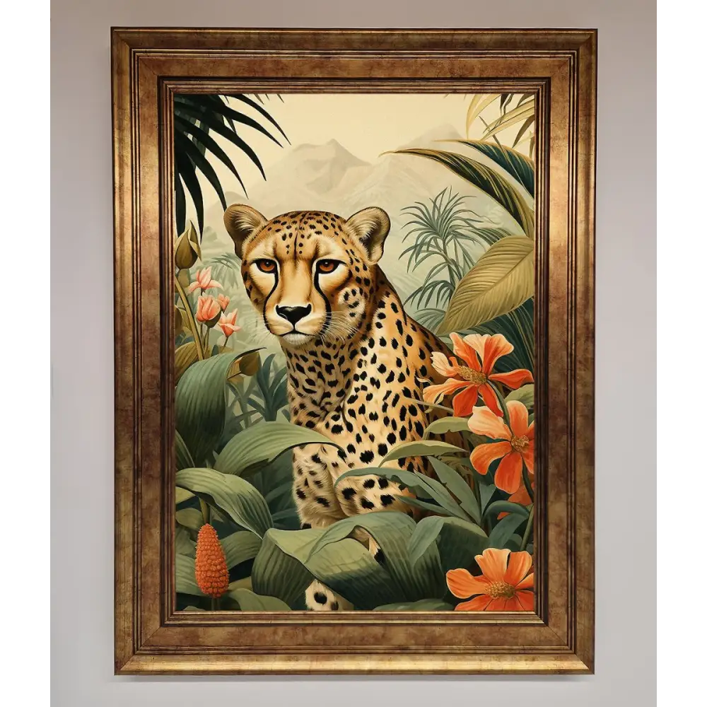 Cheetah In Flowers Framed Wall Art - A3 (29.7 x 42 cm) / Bronze - Framed Print
