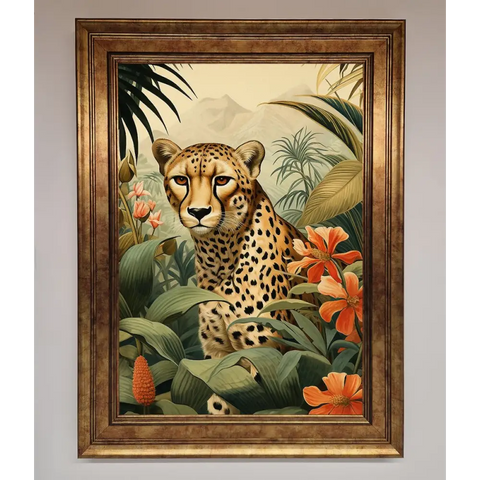 Cheetah In Flowers Framed Wall Art - A3 (29.7 x 42 cm) / Bronze - Framed Print