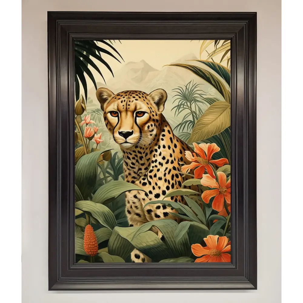 Cheetah In Flowers Framed Wall Art - A3 (29.7 x 42 cm) / Matt Black - Framed Print