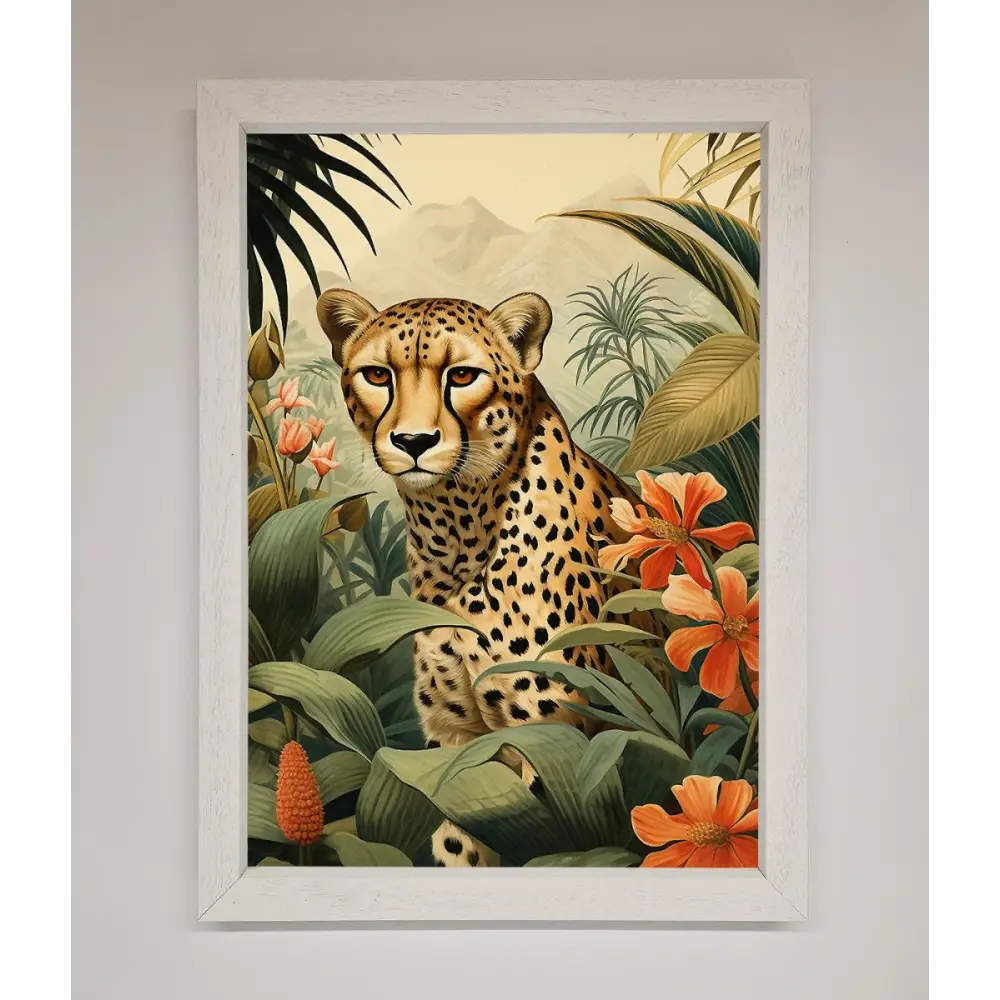 Cheetah In Flowers Framed Wall Art - A3 (29.7 x 42 cm) / White - Framed Print