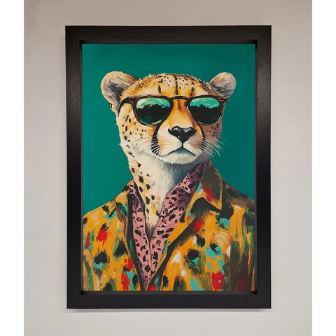 Cheetah With Sunglasses Framed Print - A3 (29.7 x 42 cm) / Black - Framed Print
