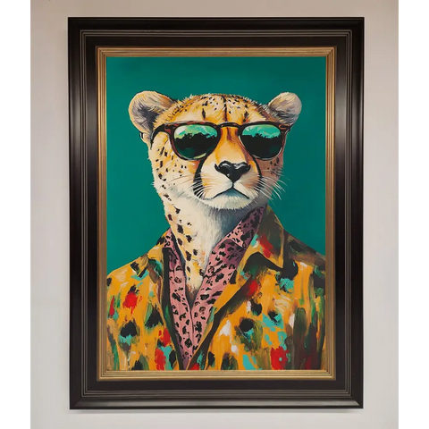 Cheetah With Sunglasses Framed Print - A3 (29.7 x 42 cm) / Black Gold - Framed Print