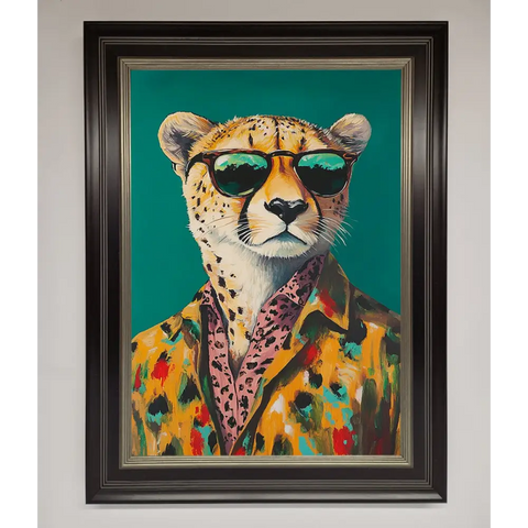 Cheetah With Sunglasses Framed Print - A3 (29.7 x 42 cm) / Black Silver - Framed Print