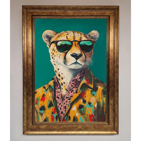 Cheetah With Sunglasses Framed Print - A3 (29.7 x 42 cm) / Bronze - Framed Print