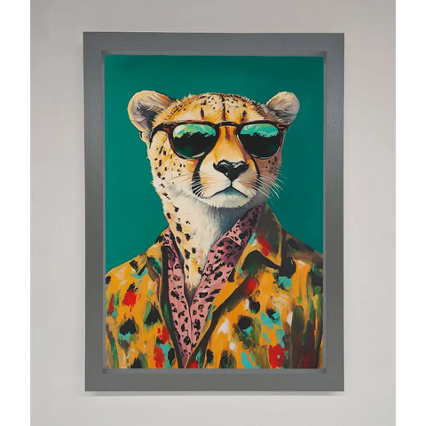 Cheetah With Sunglasses Framed Print - A3 (29.7 x 42 cm) / Dark Grey - Framed Print