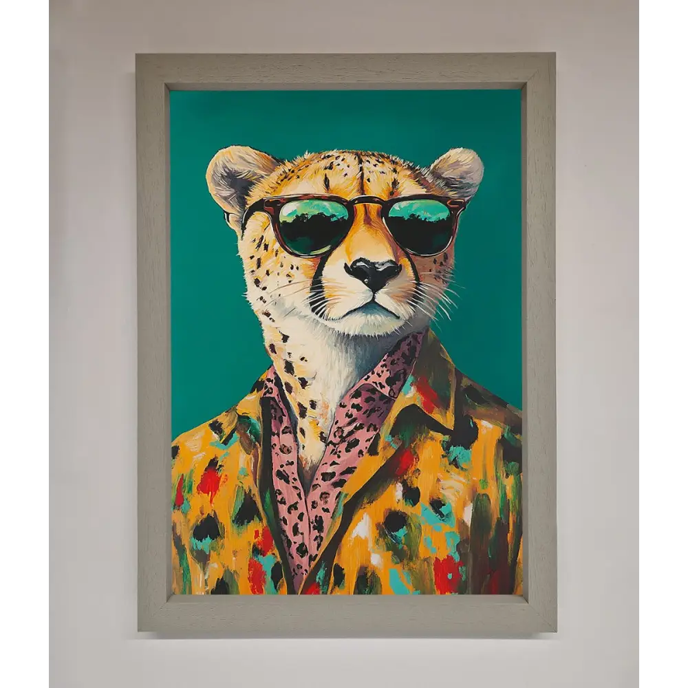 Cheetah With Sunglasses Framed Print - A3 (29.7 x 42 cm) / Grey - Framed Print