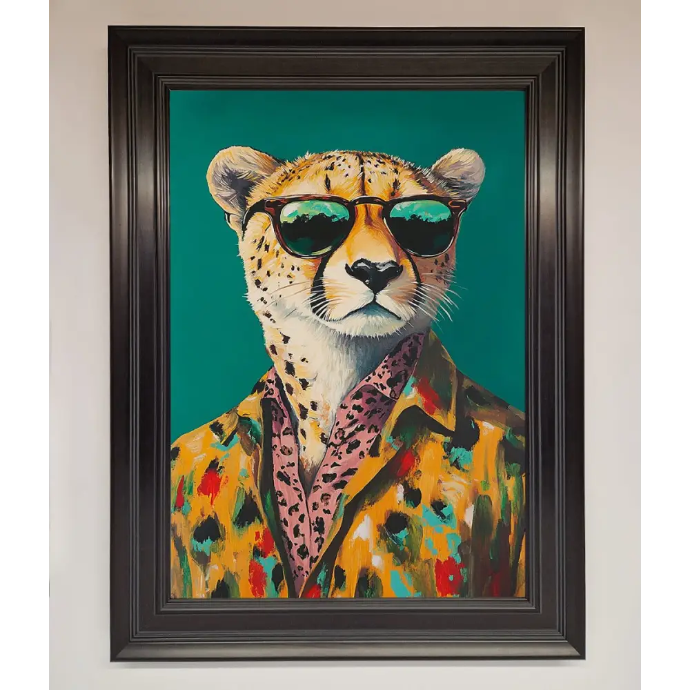 Cheetah With Sunglasses Framed Print - A3 (29.7 x 42 cm) / Matt Black - Framed Print
