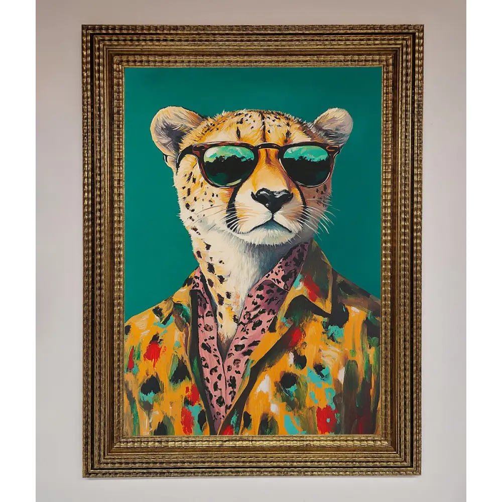 Cheetah With Sunglasses Framed Print - A3 (29.7 x 42 cm) / Ornate Gold - Framed Print