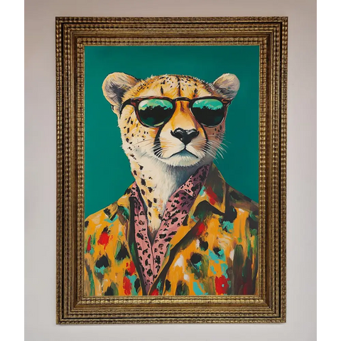 Cheetah With Sunglasses Framed Print - A3 (29.7 x 42 cm) / Ornate Gold - Framed Print