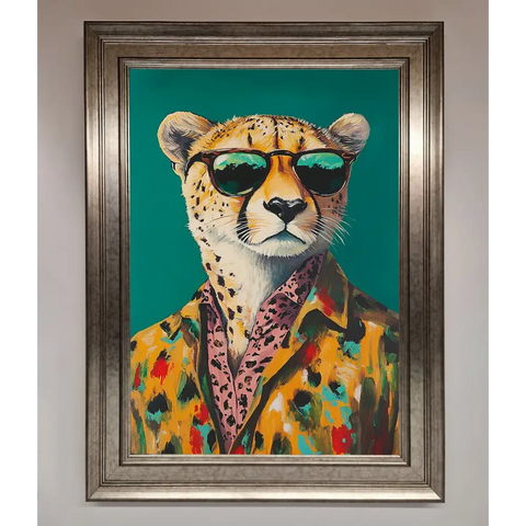 Cheetah With Sunglasses Framed Print - A3 (29.7 x 42 cm) / Silver - Framed Print