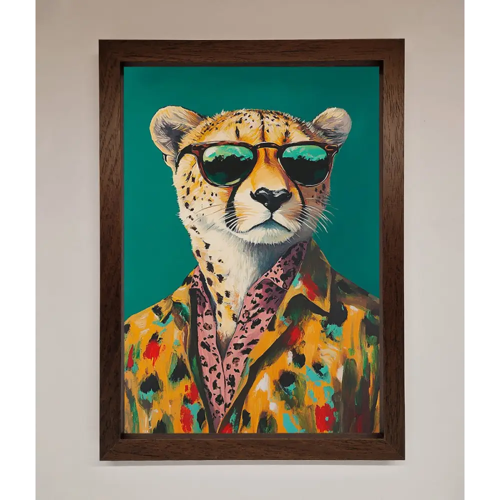 Cheetah With Sunglasses Framed Print - A3 (29.7 x 42 cm) / Walnut - Framed Print