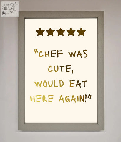 A framed chef was cute foil print with gold foil lettering and stars on a cream-colored background cute foil print