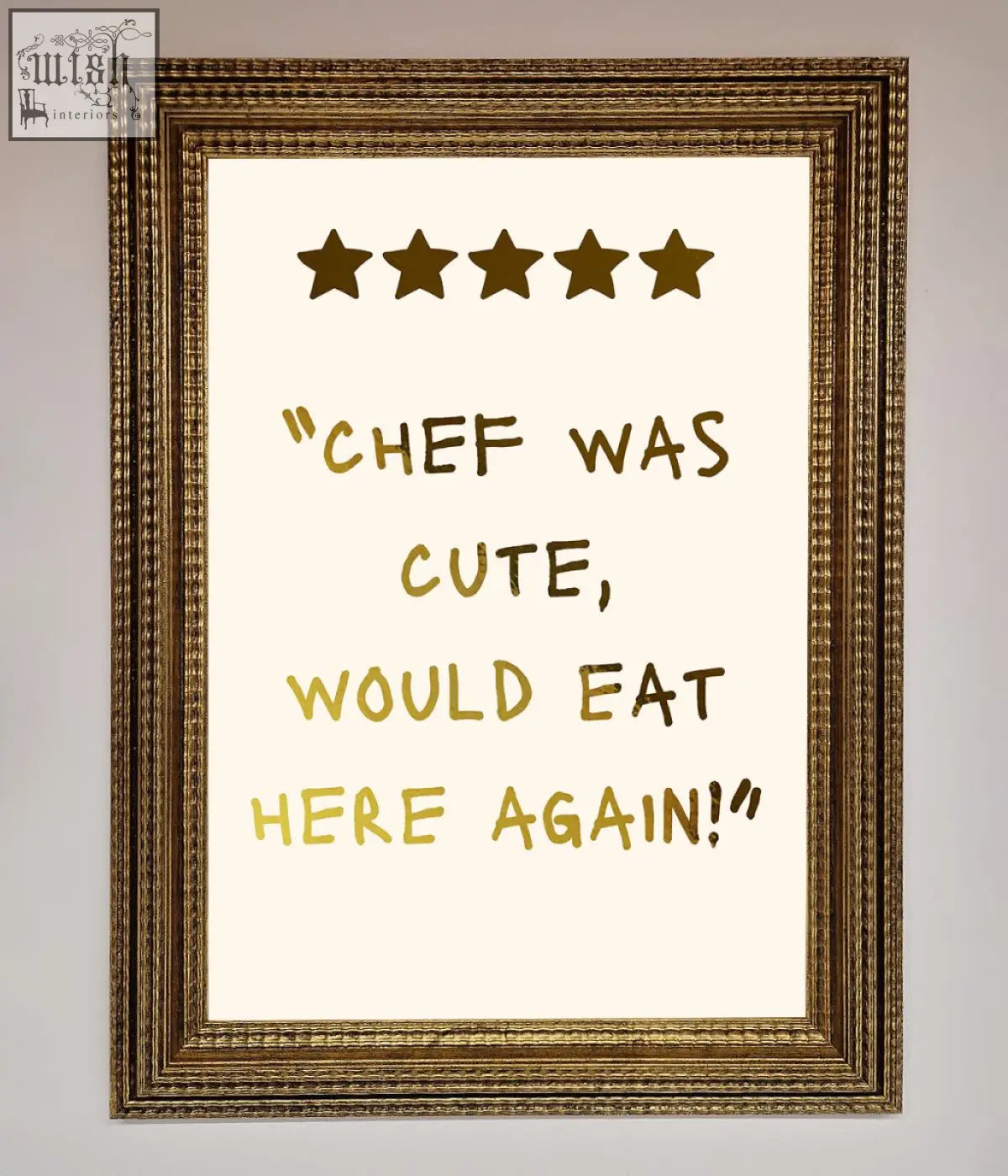 Gold-framed chef was cute foil print featuring a handwritten review in gold ink on cream paper for cute foil decor