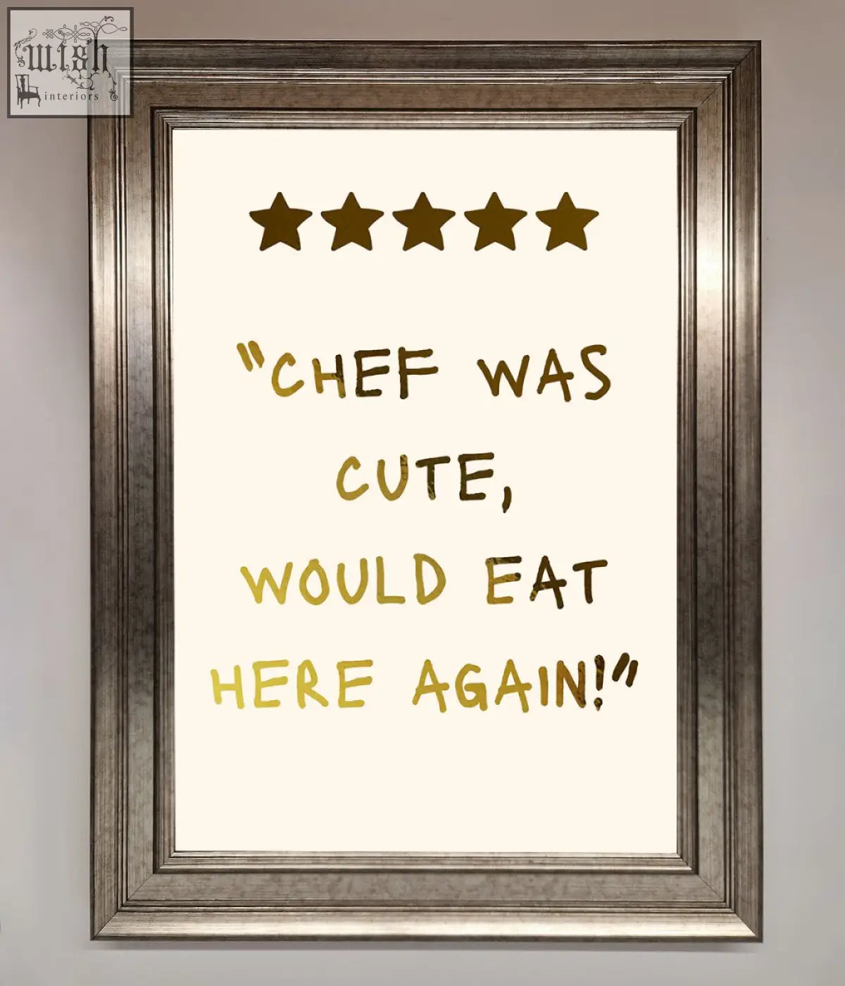 Silver-framed chef was cute foil print wall art with five gold stars and handwritten style cute foil text