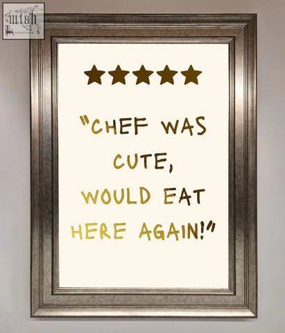 Silver-framed chef was cute foil print wall art with five gold stars and handwritten style cute foil text