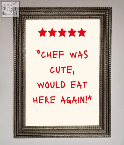 Cute framed wall art with red handwritten text and stars on a cream background perfect for kitchen decor