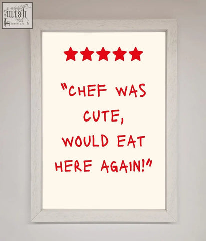White-framed wall art with red star ratings and cute handwritten text for fun kitchen framed wall art decor