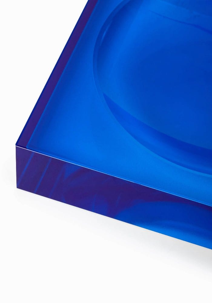 Vibrant cobalt blue glass trinket tray with smooth glossy finish and subtle internal swirls from chelsea cobalt glass