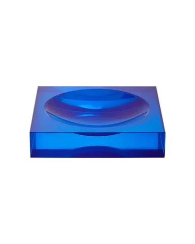 Vibrant blue translucent acrylic chelsea cobalt glass trinket tray with smooth rounded concave center for holding small items